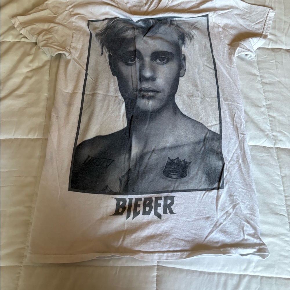White Short Sleeve Tee with Black and White Portrait